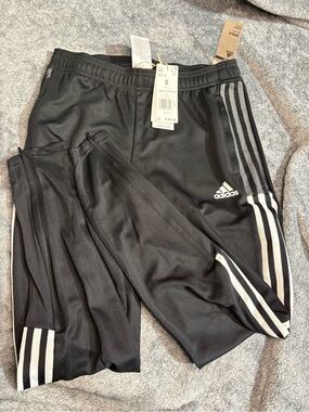 adidas Black Track Pants with White Stripes and Trefoil Logo